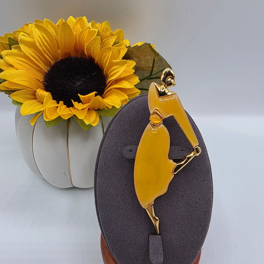 Park Lane Figural Dancer Brooch Yellow Enamel Gold Tone Glamorous Elegant Pin